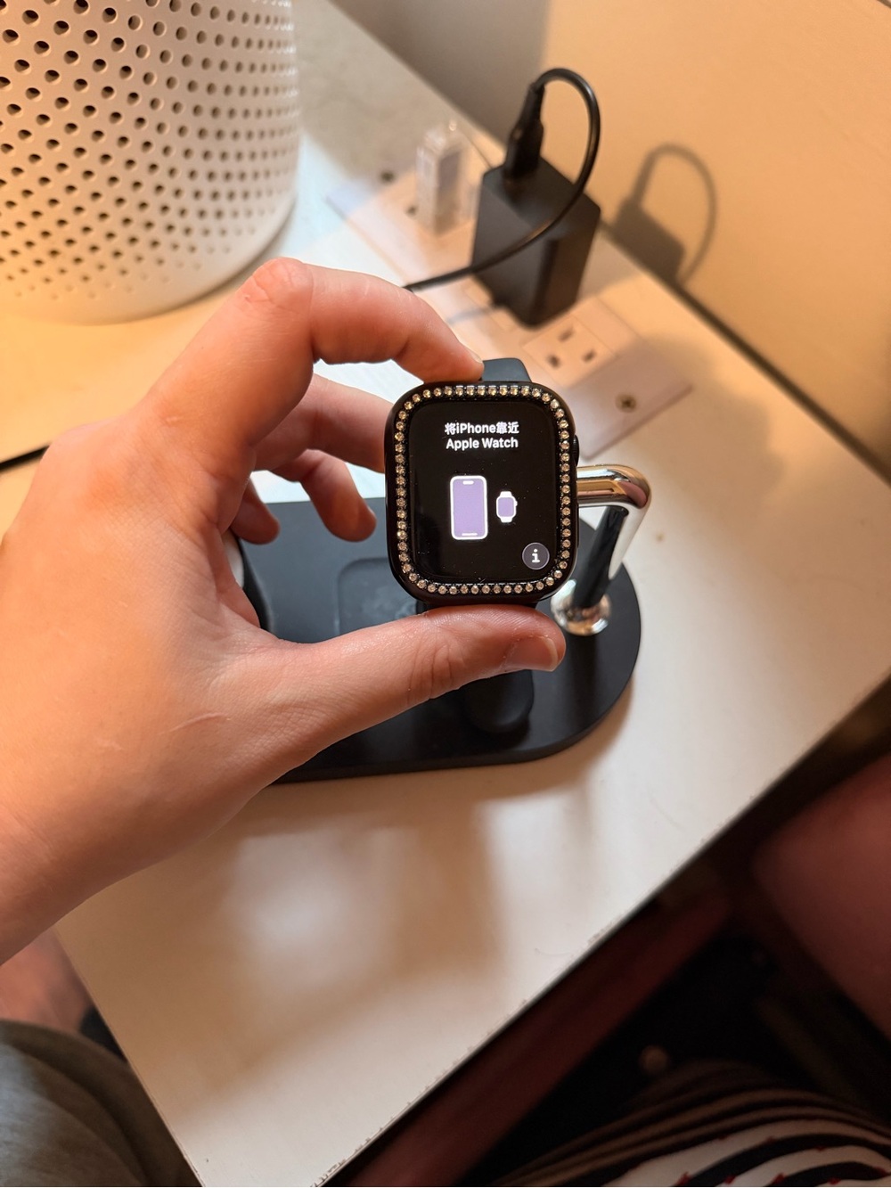 Apple Watch Series 8 with Black Bezel Case and Rhinestone Accent